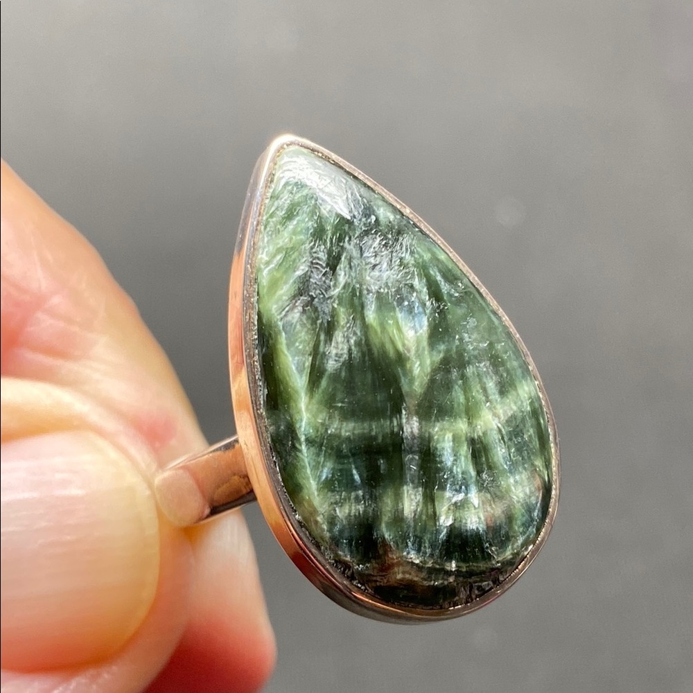 Seraphinite Rings Size 7.5 in Solid Sterling Silver 925